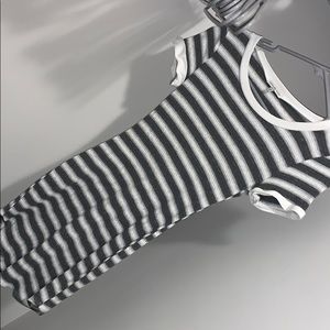 White/Grey Striped T-Shirt Dress